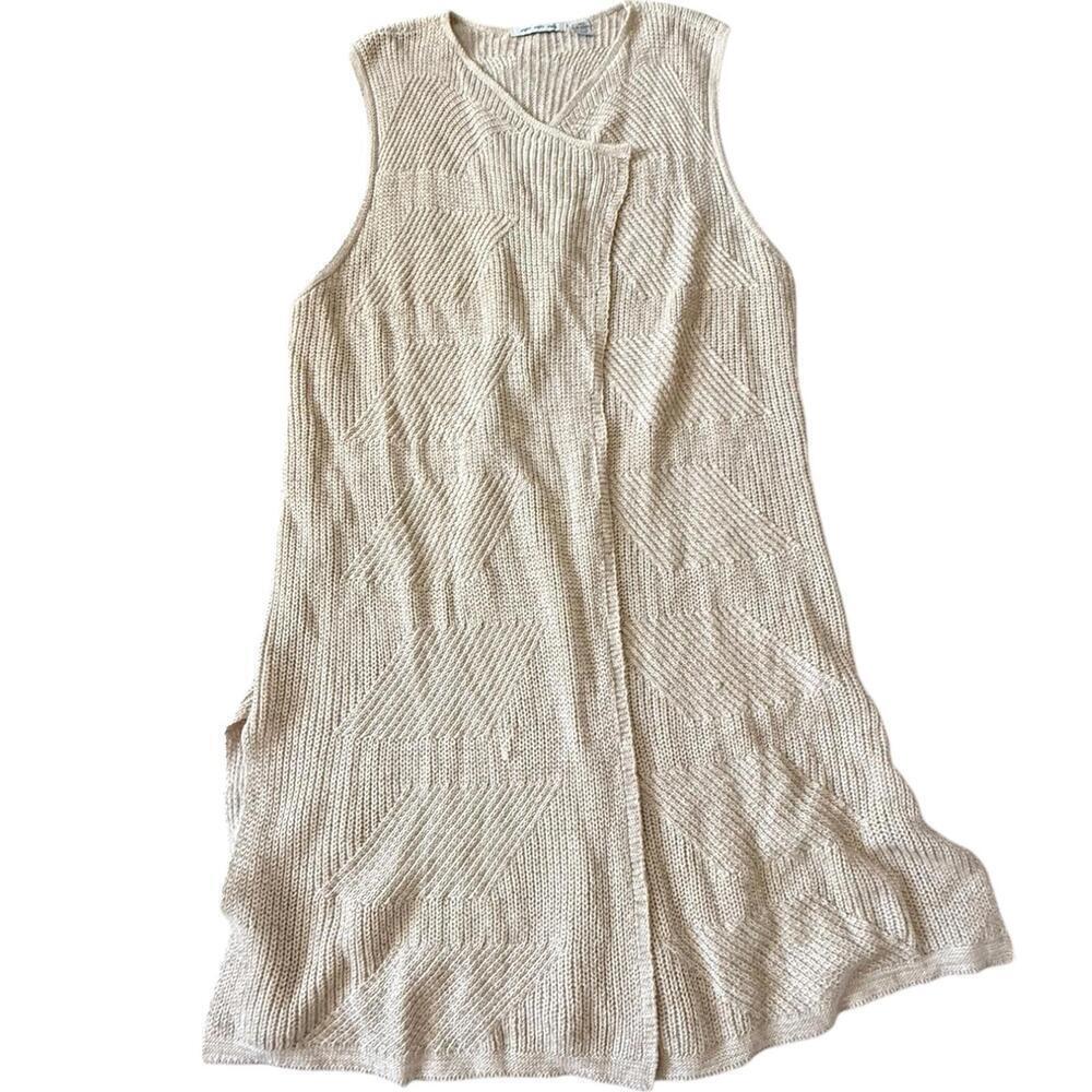Eight Eight Eight Beige Knit Longline Vest Open Front Cardigan XL Boho